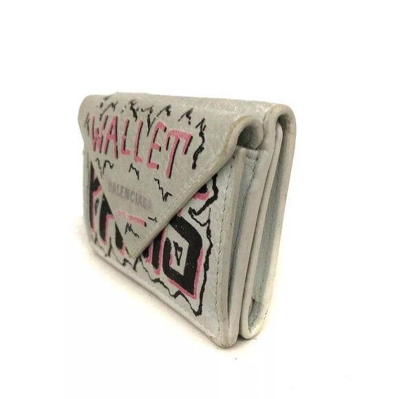 BALENCIAGA Everyday Graffiti Mini Papier Leather Trifold Wallet/7Z0916 - Picture 3 of 8